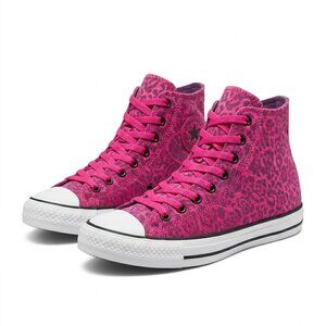 Rare - CONVERSE - High-top Leather Hot Pink Leopard prints - US 6 - EU 38,5